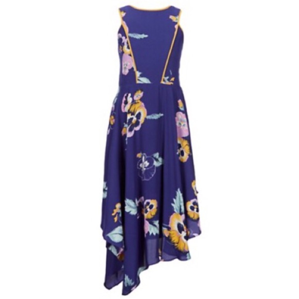 Asymmetrical Hem Pansy Print sleeveless Dress